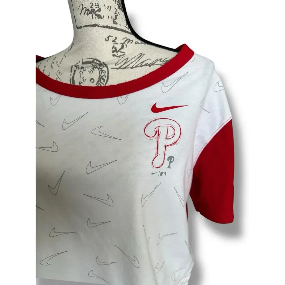 Nike MLB Philadelphia Phillies Line Up High Hip Fashion Logo Crop Top Medium